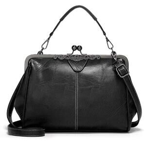 1452 Retro Kiss Lock Handbag Purse Oil Wax PU Small Tote Satchels Shoulder
